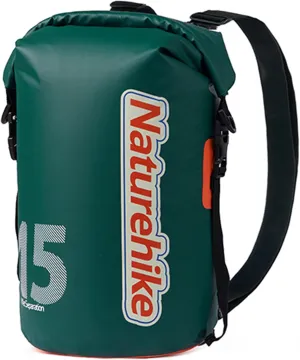 Naturehike PVC Floating Waterproof Dry Backpack, 10L/15L Waterproof Pouch with Wider Shoulder Straps, Roll Top Waterproof Backpack Sack for Travel, Swimming, Boating, Kayaking, Camping (Green, 15L)