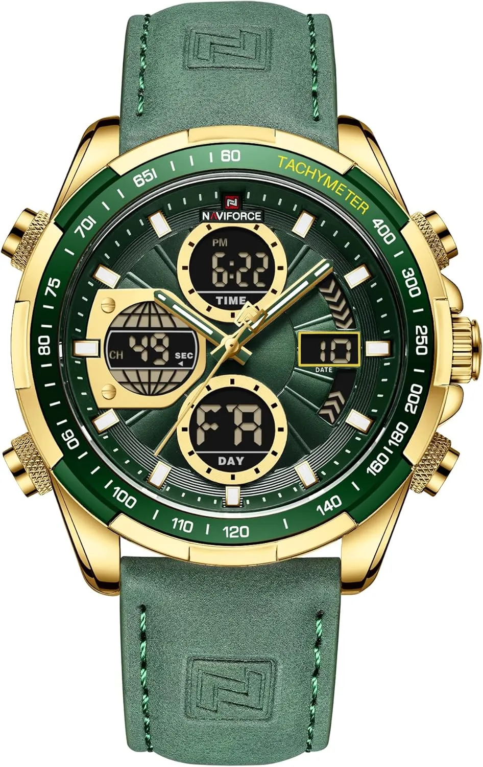 NAVIFORCE Men's Military Digital Watches Analog Quartz Waterproof Watch Sport Multifunctional Leather Wristwatch