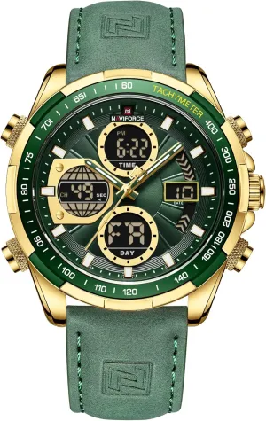 NAVIFORCE Men's Military Digital Watches Analog Quartz Waterproof Watch Sport Multifunctional Leather Wristwatch