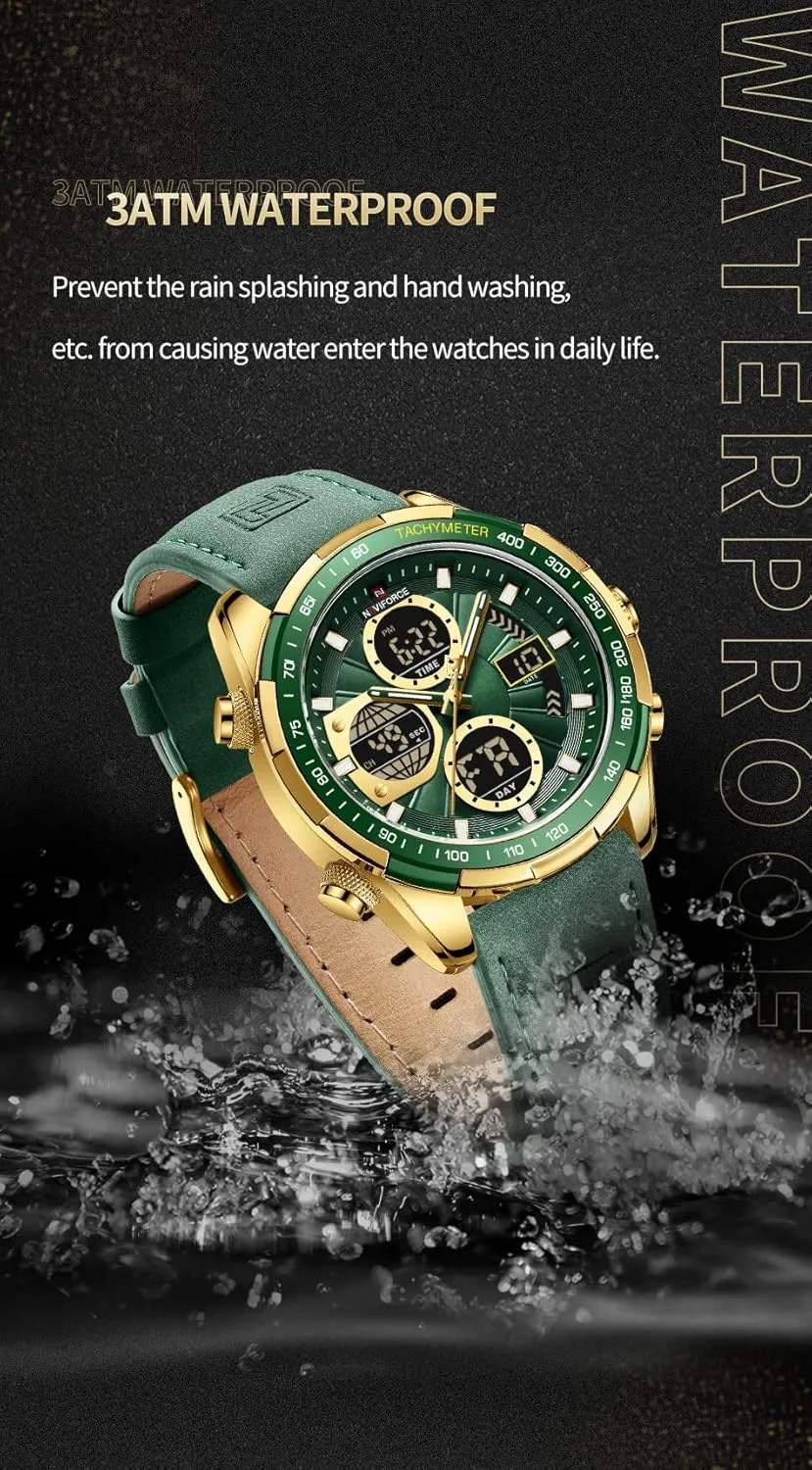 NAVIFORCE Men's Military Digital Watches Analog Quartz Waterproof Watch Sport Multifunctional Leather Wristwatch