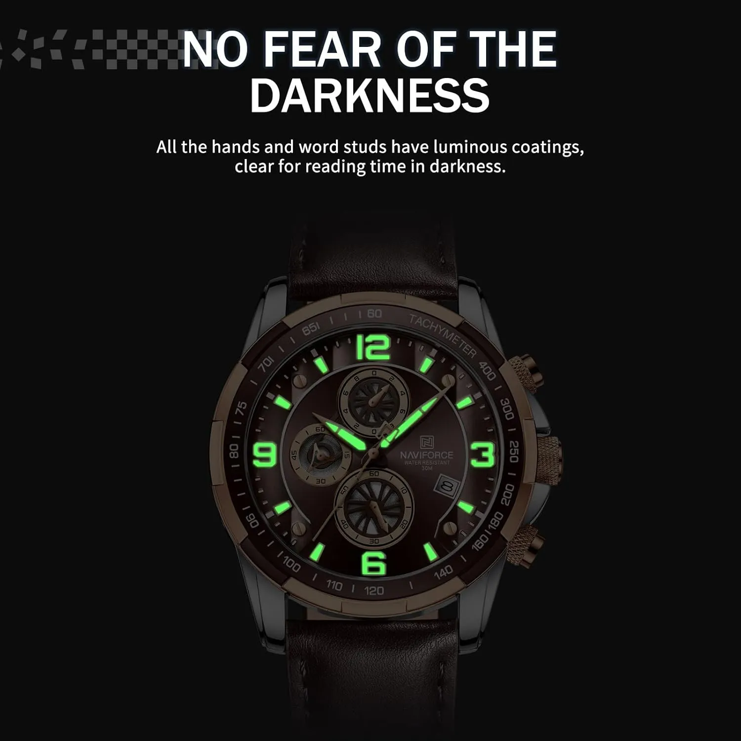 NAVIFORCE Sport Watches for Men Analog Quartz Chronograph Leather Strap Wrist Watch