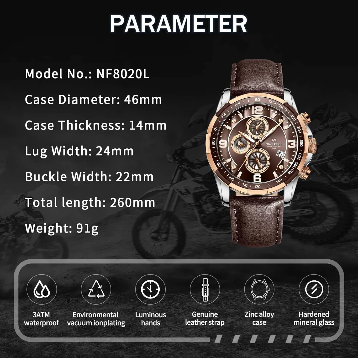 NAVIFORCE Sport Watches for Men Analog Quartz Chronograph Leather Strap Wrist Watch