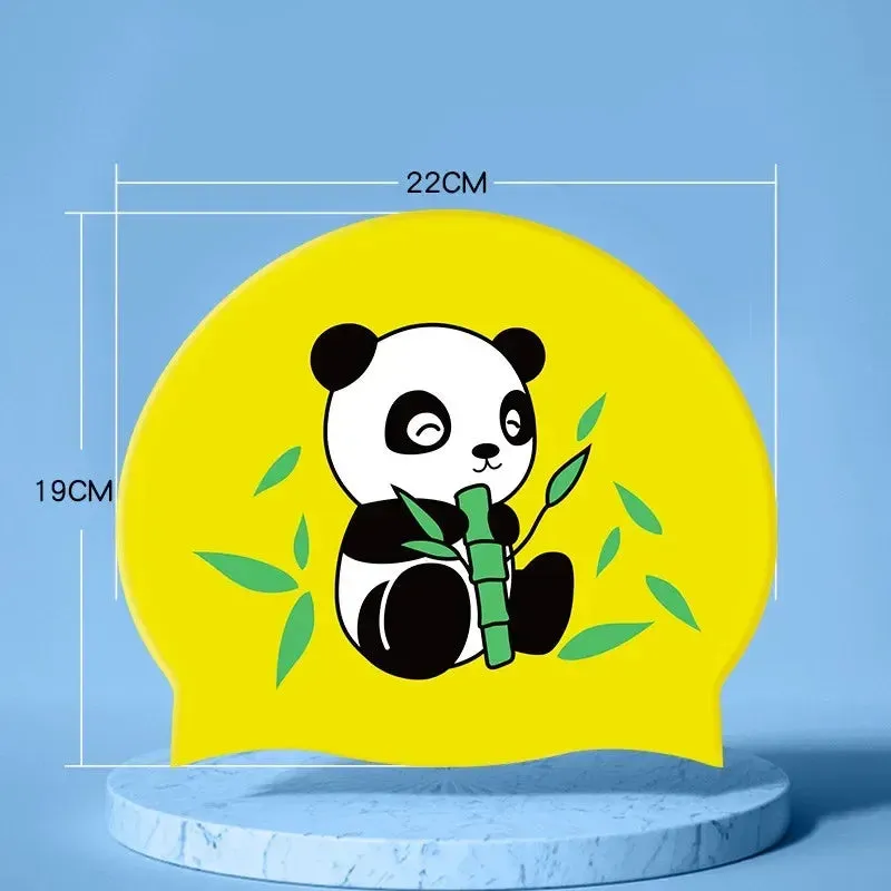 New Boys Girls Swim Caps Cute Cartoon Panda Silicone Simming Hat High Elastic Waterproof Kids Swimming Pool Accessories Swim Hat