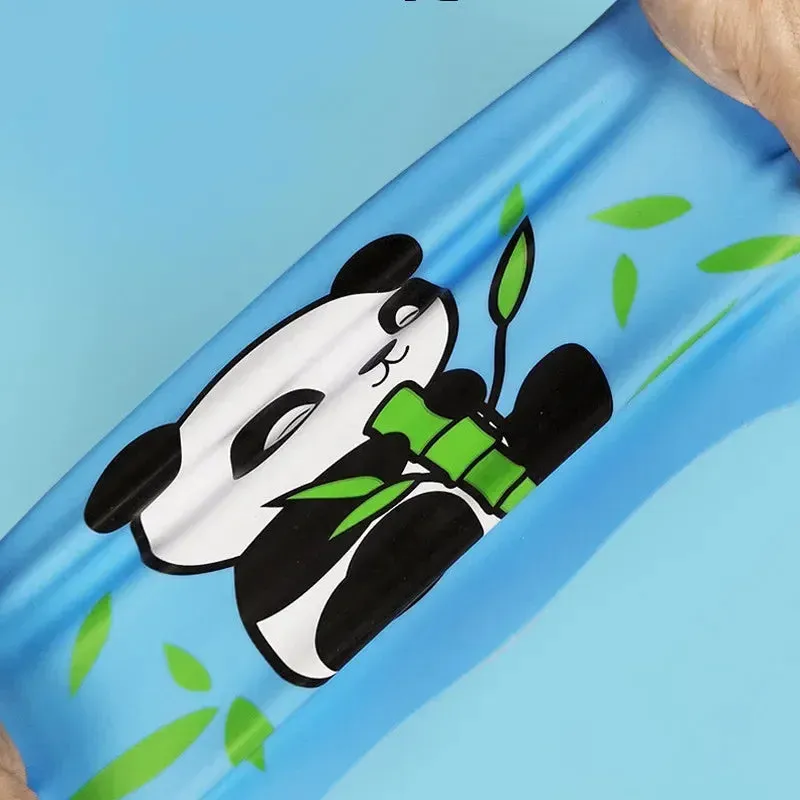New Boys Girls Swim Caps Cute Cartoon Panda Silicone Simming Hat High Elastic Waterproof Kids Swimming Pool Accessories Swim Hat
