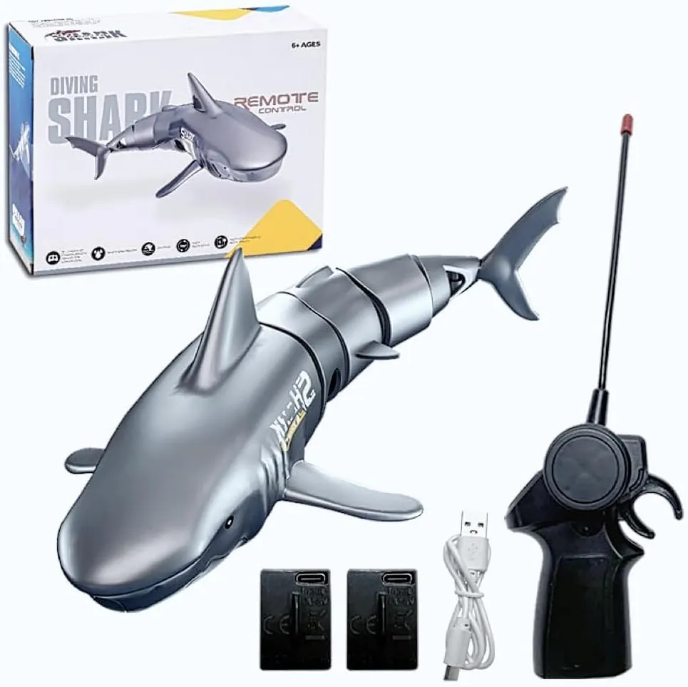 New Remote-Controlled Simulation Shark Waterproof Protection Diving Toy 1:18 Suitable for Swimming Pools, bathtubs, Great Water Toys RC Boats Suitable for Boys and Girls as Gifts.