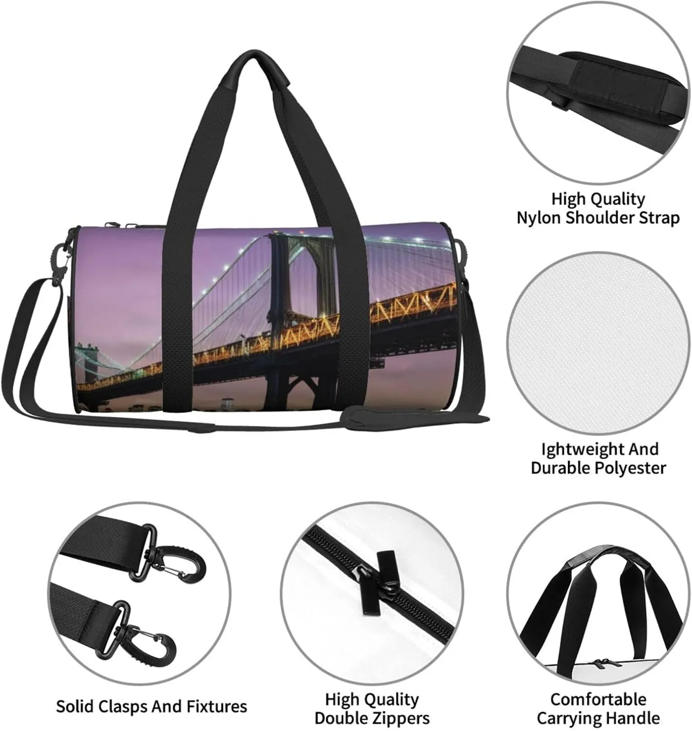 new york Printed Travel Bag,Round Personal Item Storage bag,Foldie Duffel Bag for Traveling Vacation,Fitness,Sports