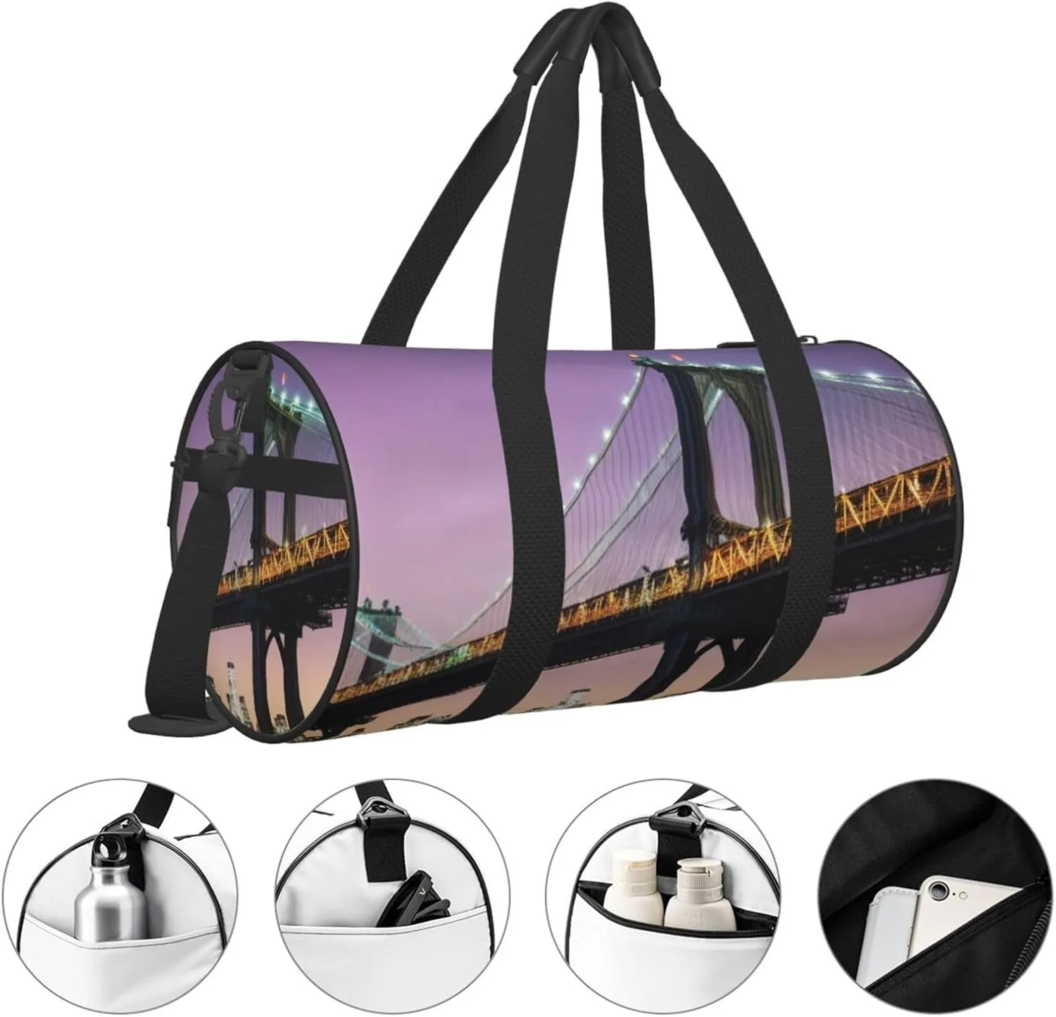 new york Printed Travel Bag,Round Personal Item Storage bag,Foldie Duffel Bag for Traveling Vacation,Fitness,Sports
