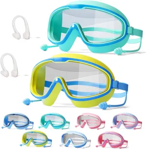 NEWFLAG 2 Pack Swim Goggles,Kids Swimming Goggles,Wide View Anti-Fog/UV No Leaking Swimming Goggles for 3-14