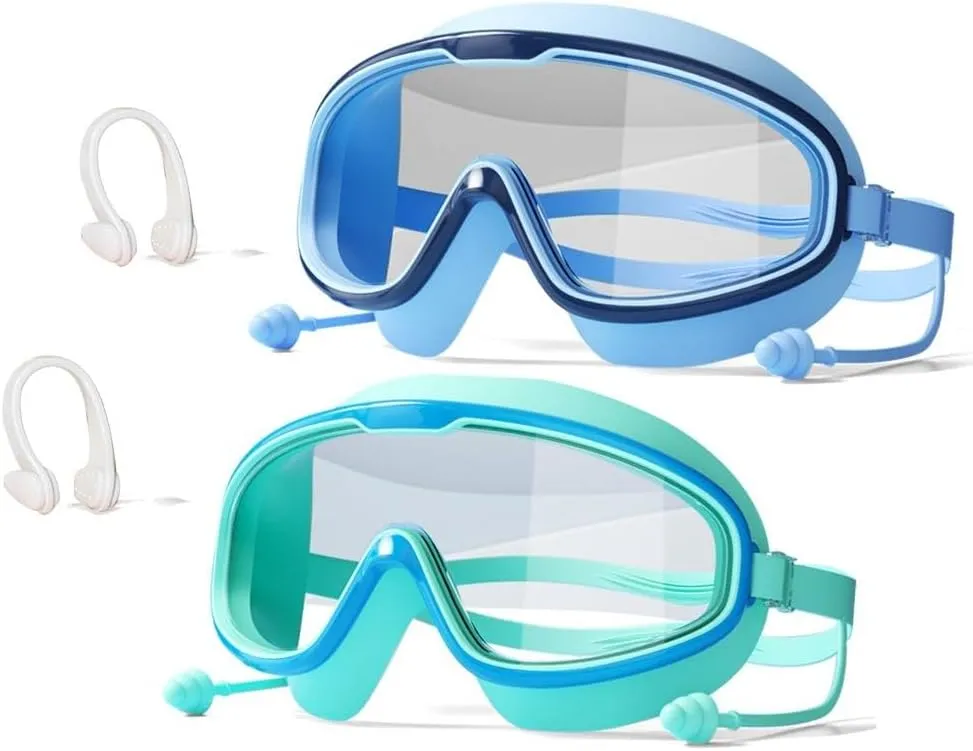 NEWFLAG 2 Pack Swim Goggles,Kids Swimming Goggles,Wide View Anti-Fog/UV No Leaking Swimming Goggles for 3-14