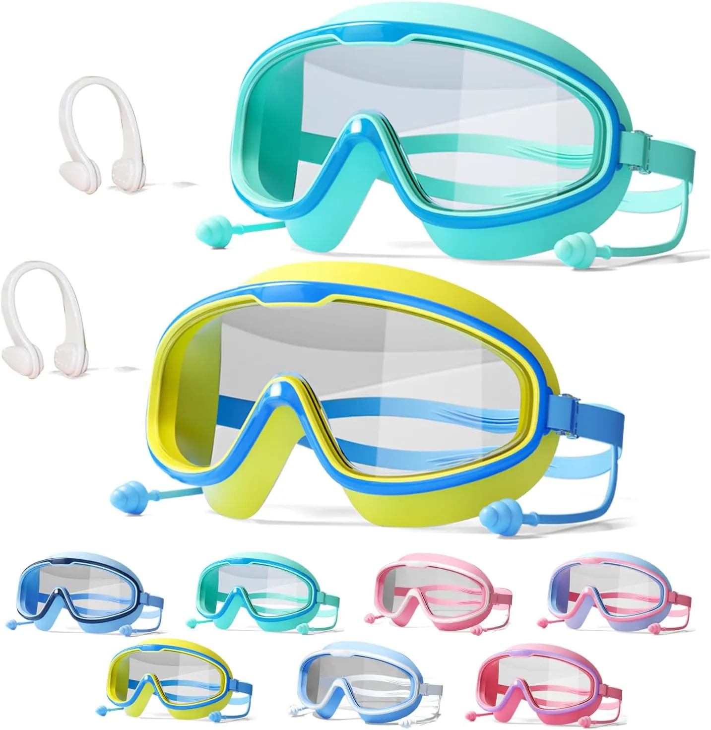 NEWFLAG 2 Pack Swim Goggles,Kids Swimming Goggles,Wide View Anti-Fog/UV No Leaking Swimming Goggles for 3-14