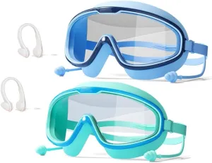 NEWFLAG 2 Pack Swim Goggles,Kids Swimming Goggles,Wide View Anti-Fog/UV No Leaking Swimming Goggles for 3-14