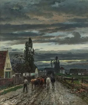 NHPVHNRW Famous Painting Canvas Print Artwork Vintage Picture Street Scene in Landsberg Am Lech by Anders Anderson-lundby Wall Art Print for Hallway Decor 60x90cm