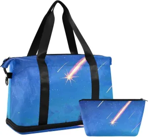 Night Meteor Tote Bag Carry On Personal Item Bag with Adjustable Strap for Hiking Foldable