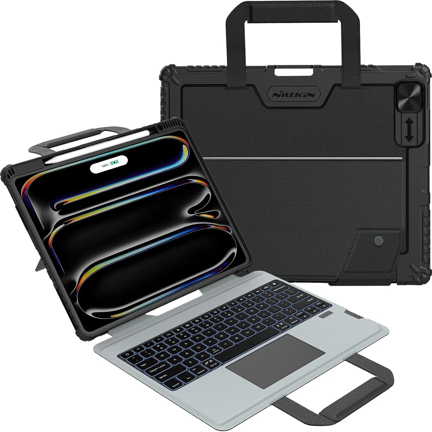 Nillkin Magic Keyboard for iPad Pro 13 inch M4 Case 2024, Handheld Case for iPad Pro 13 inch Case 2024 with Keyboard, Pencil Holder, Large Trackpad, 7 Colors Backlit, Camera Protection, Black