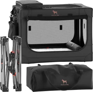 Noah & Paw Collapsible Dog Crate 26 Inch, Small Dog Crate for Small Medium Breeds, Travel Kennel for Car, Including Pet Mat for Pet Cage, 2 Storage Pockets, Handbag, 10mm Locking Zipper 26 * 17 * 17