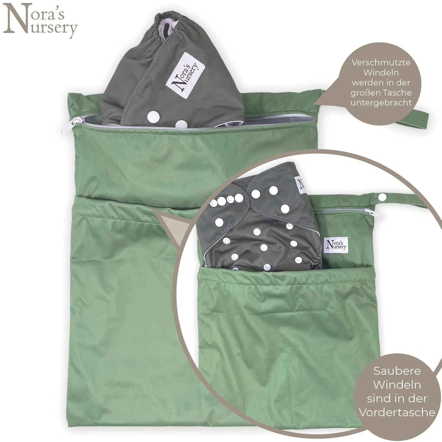 Nora's Nursery Wet Dry Bags with Two Zippered Pockets - Reusable and Washable for Swimming, Travel, Beach, Pool, Daycare, Cloth Diapers, Toiletries, and Wet Swimsuits - 11x15, Garden, 2-Pack