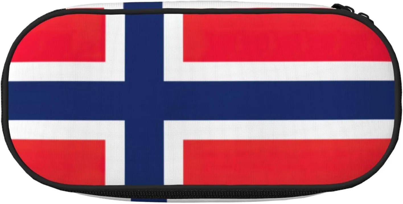 Norwegian flag print Large Capacity Pencil Case Black Color,Pen Bags Pencil Pouch Organizer for Office College