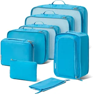 (Not Made In China) 8 Set Packing Cubes For Travel, Luggage and Suitcase Organizer Bags, Cruise Ship Essentials, TSA and Airline Approved Travel Accessories (Blue)