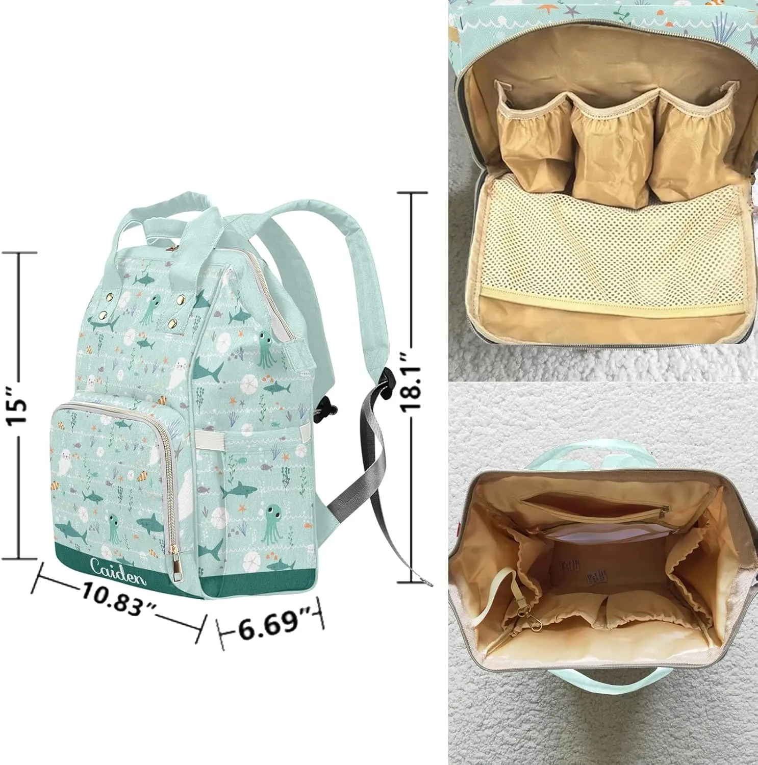 Ocean Nautical Sea Life Personalized Diaper Backpack with Name,Custom Travel DayPack for Nappy Mommy Nursing Baby Bag One Size