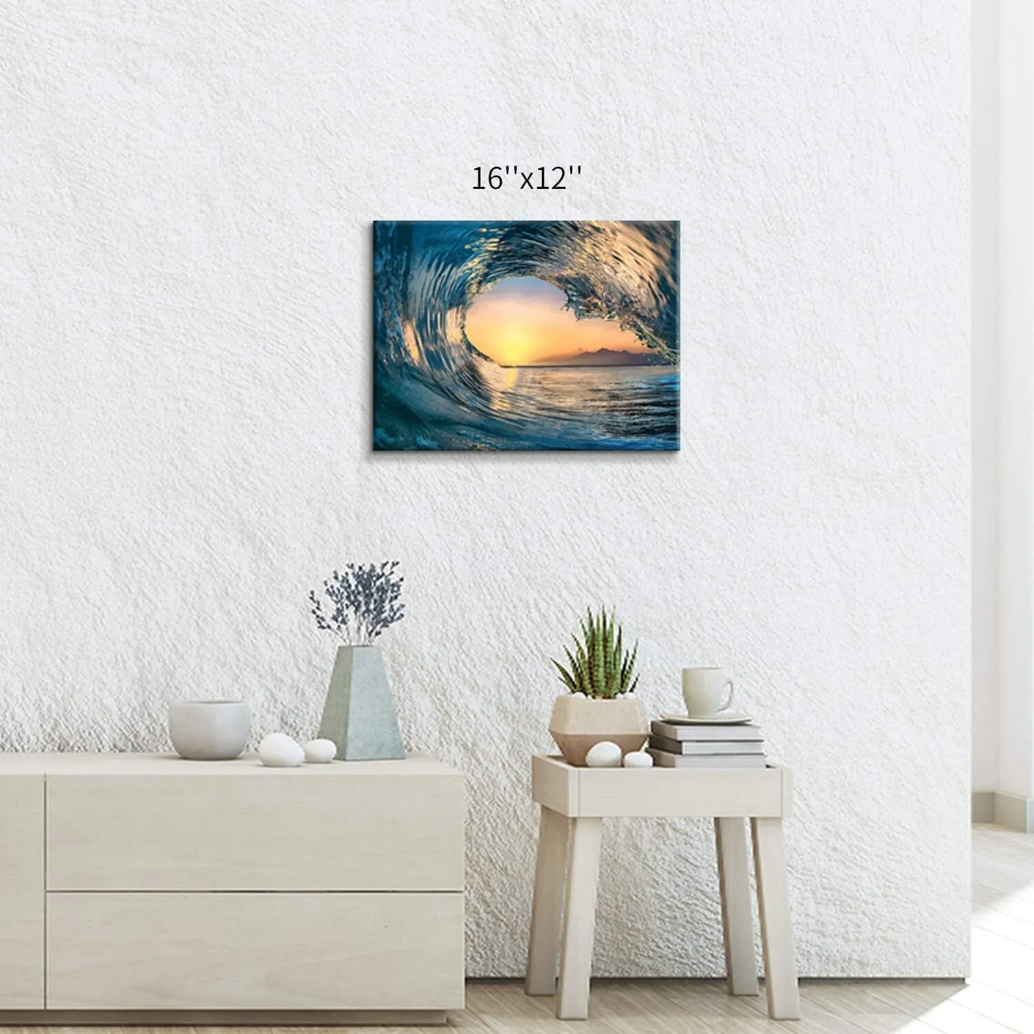Ocean Wave Picture Wall Art: Tropical Seascape Sunset Canvas Prints for Office (16'' x 12'' x 1 Panel)