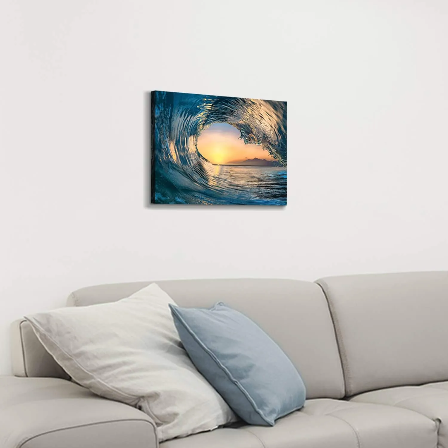 Ocean Wave Picture Wall Art: Tropical Seascape Sunset Canvas Prints for Office (16'' x 12'' x 1 Panel)