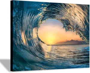 Ocean Wave Picture Wall Art: Tropical Seascape Sunset Canvas Prints for Office (16'' x 12'' x 1 Panel)