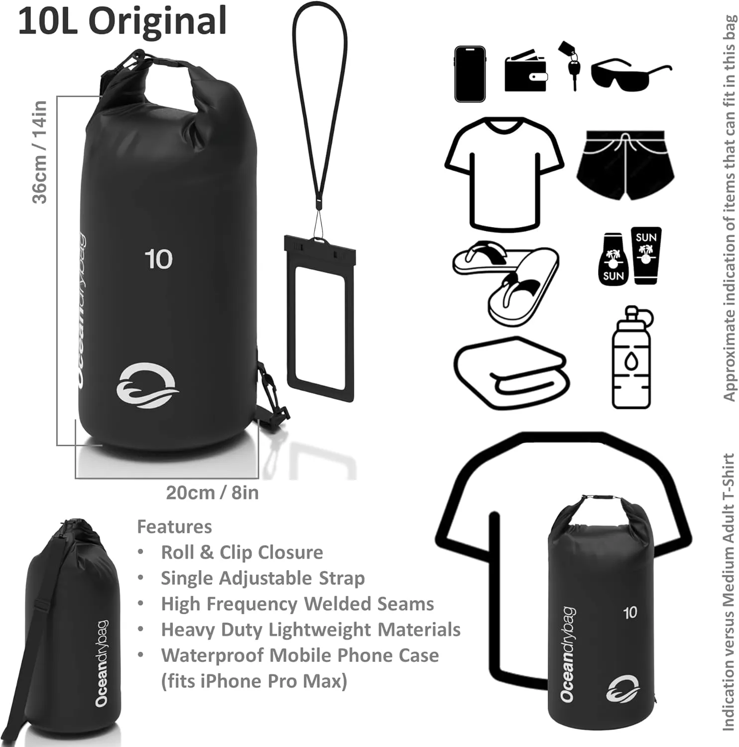 Oceandrybag - Waterproof Dry Bag Backpack - Floating Dry Sack Portable for Kayaking, Beach, Rafting, Boating, Hiking, Camping, Fishing with Waterproof Phone Case