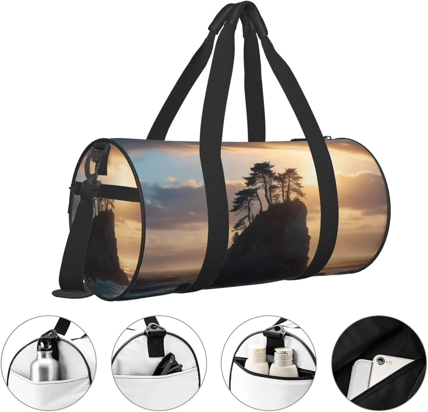 Ocean's Embrace Printed Travel Bag,Round Personal Item Storage bag,Foldie Duffel Bag for Traveling Vacation,Fitness,Sports