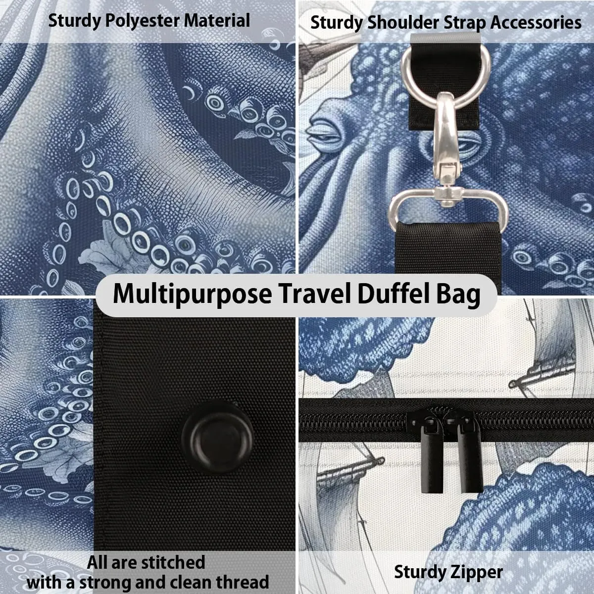 Octopus Pattern Travel Duffel Bag for Women Men Waterproof Foldable Overnight Weekender Bag Large Capacity Sports Gym Bag