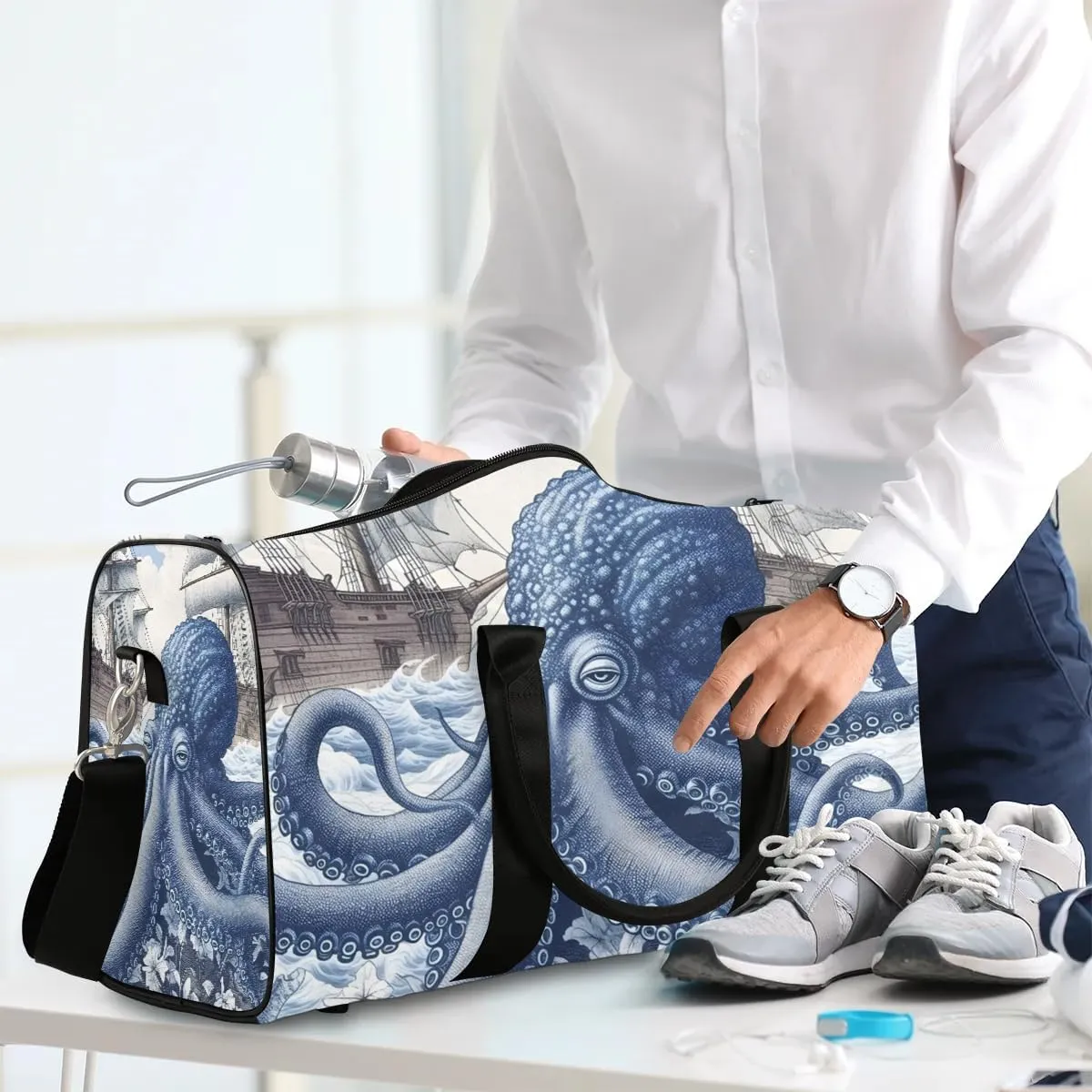Octopus Pattern Travel Duffel Bag for Women Men Waterproof Foldable Overnight Weekender Bag Large Capacity Sports Gym Bag