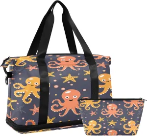Octopus Sea Stars Travel Duffel Bag Waterproof Gym Sport Tote Bag Carry On Weekender Bag with Compartment