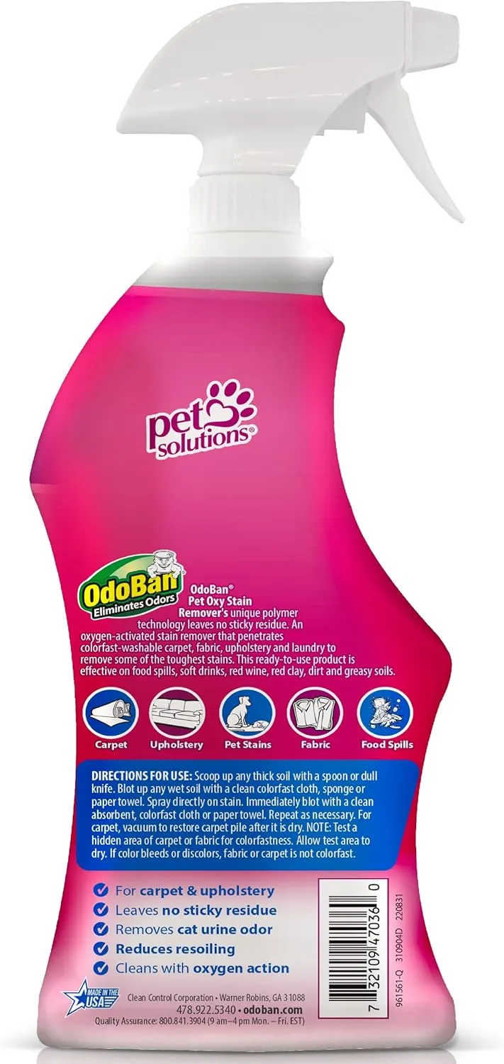 OdoBan Pet Solutions Oxy Stain Remover, Pet Stain Eliminator, 4-Pack, 32 Ounce Spray Each