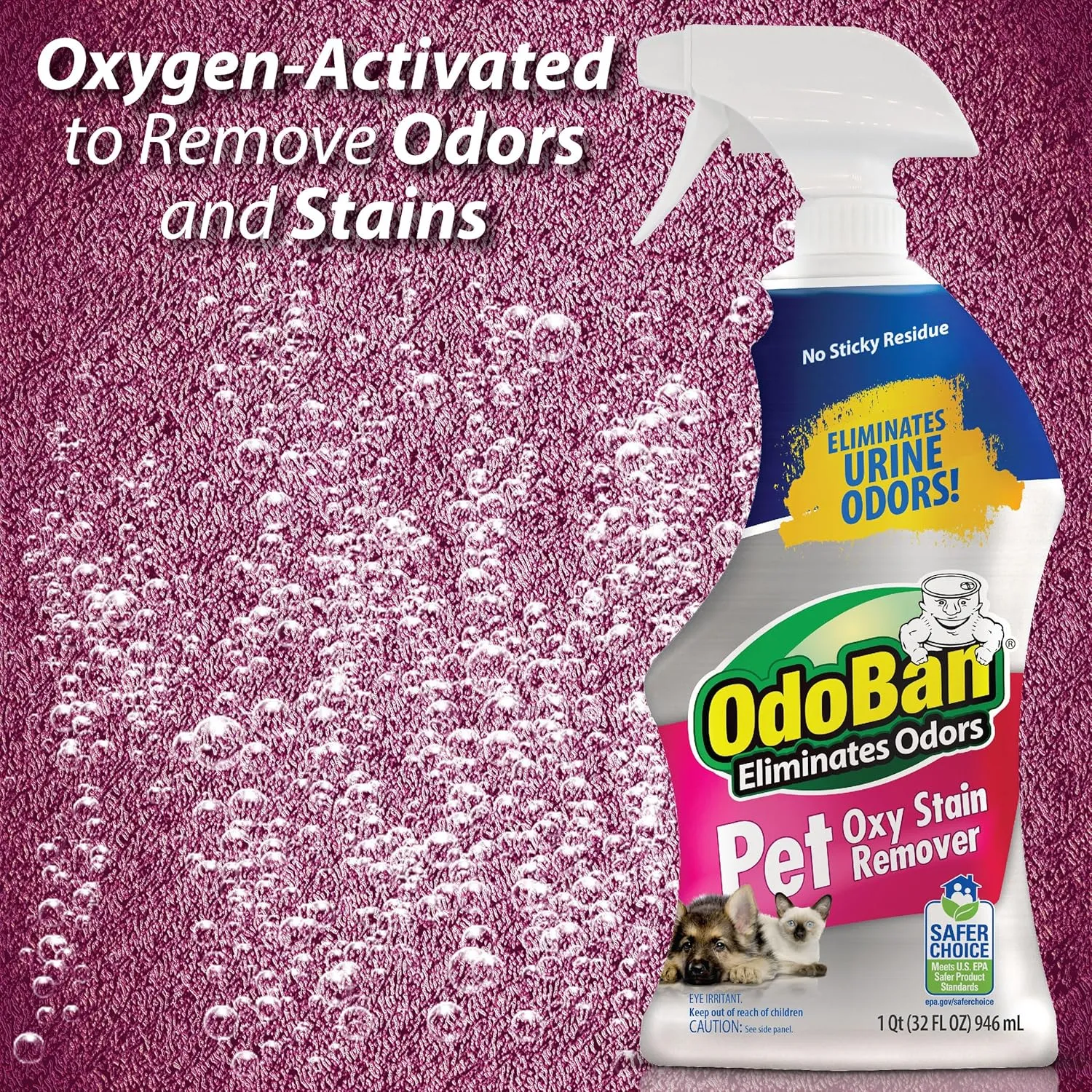 OdoBan Pet Solutions Oxy Stain Remover, Pet Stain Eliminator, 4-Pack, 32 Ounce Spray Each