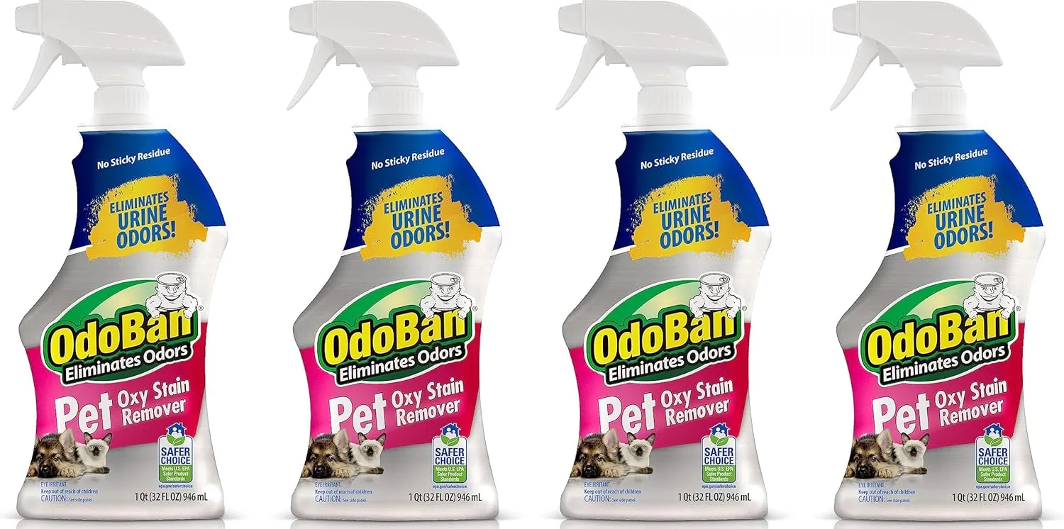 OdoBan Pet Solutions Oxy Stain Remover, Pet Stain Eliminator, 4-Pack, 32 Ounce Spray Each