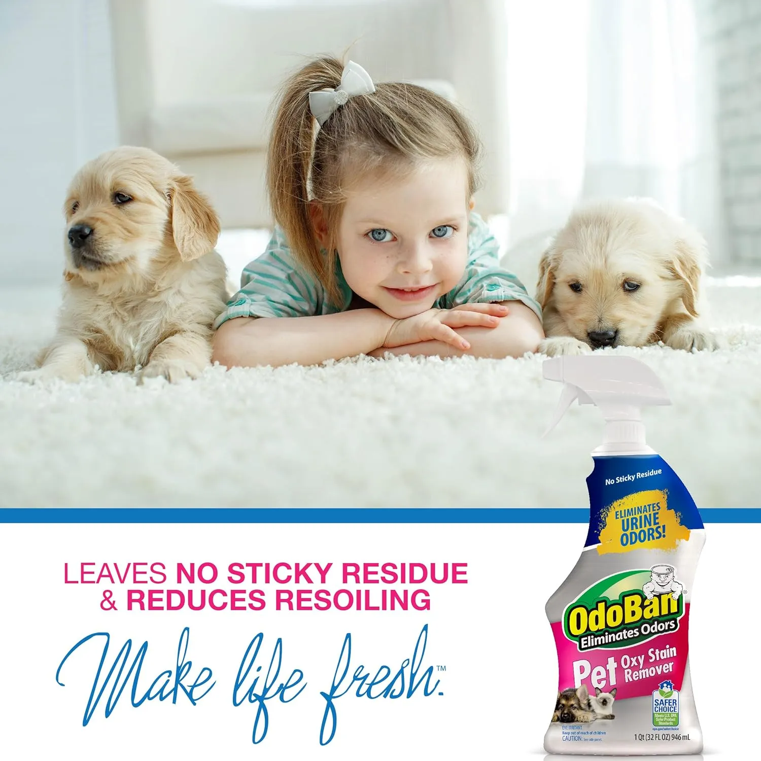OdoBan Pet Solutions Oxy Stain Remover, Pet Stain Eliminator, 4-Pack, 32 Ounce Spray Each