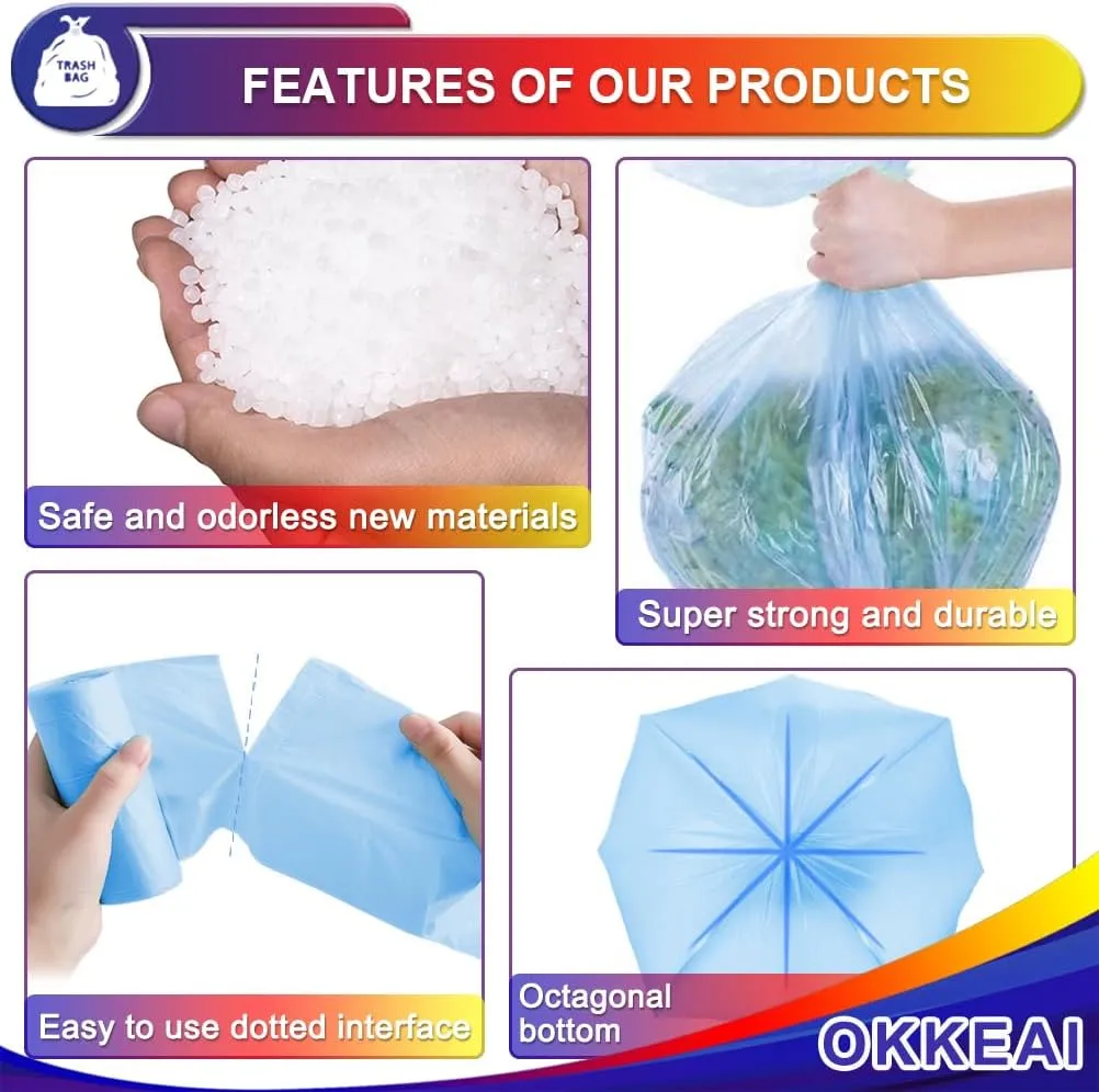 OKKEAI 8 Gallon Kitchen Trash Bags Blue Garbage Bags Strong 30L Trash Can Bags Medium Wastebasket Bin Liners for Home Office, Lawn,Bathroom,60 Count (Fits 7-10 Gallon Bins)