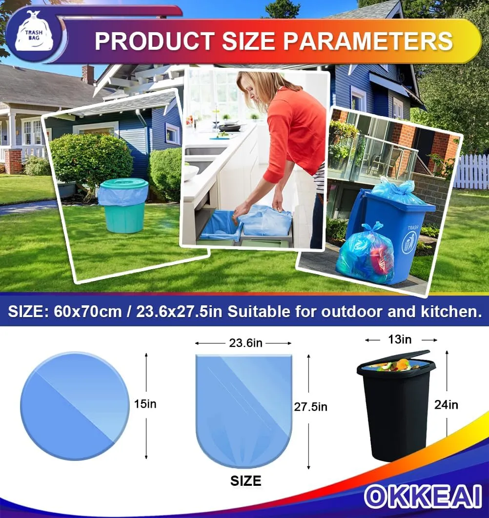 OKKEAI 8 Gallon Kitchen Trash Bags Blue Garbage Bags Strong 30L Trash Can Bags Medium Wastebasket Bin Liners for Home Office, Lawn,Bathroom,60 Count (Fits 7-10 Gallon Bins)
