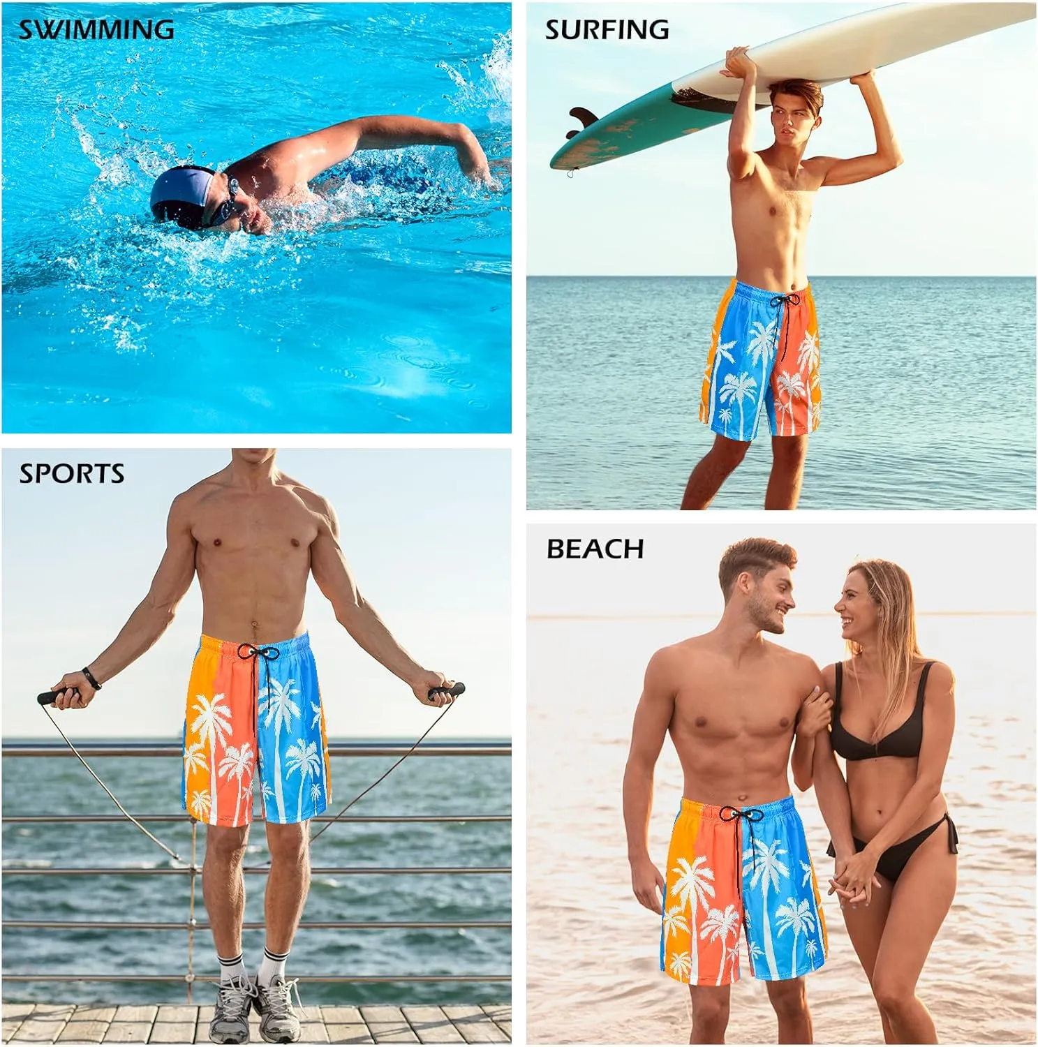 OlyPegic Men's Swim Trunks with Compression Liner Board Beach Shorts Quick Dry Swim Shorts Bathing Suits with Zipper Pock