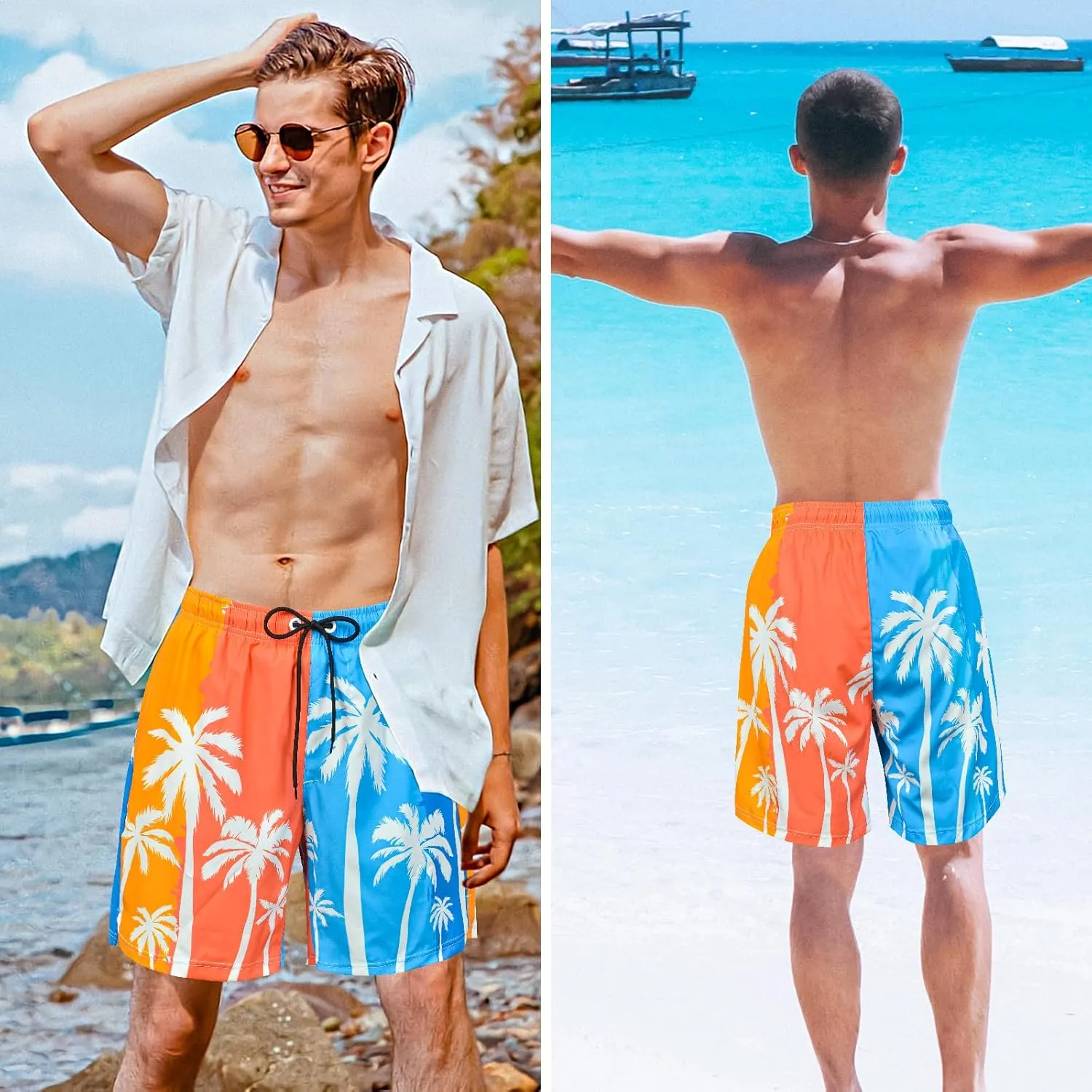 OlyPegic Men's Swim Trunks with Compression Liner Board Beach Shorts Quick Dry Swim Shorts Bathing Suits with Zipper Pock