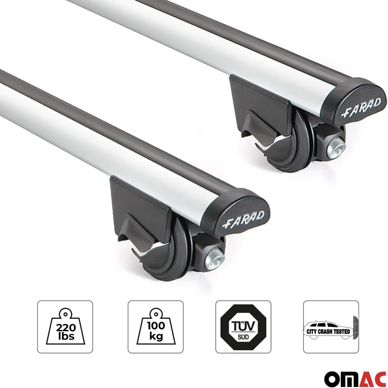 OMAC 220 Lbs Luggage Roof Rack Cross Bars for Volvo V90 Cross Country 2017-2024 Gray Anti-Theft for Travel Kayak Canoe Surf Ski Snowboard Camping