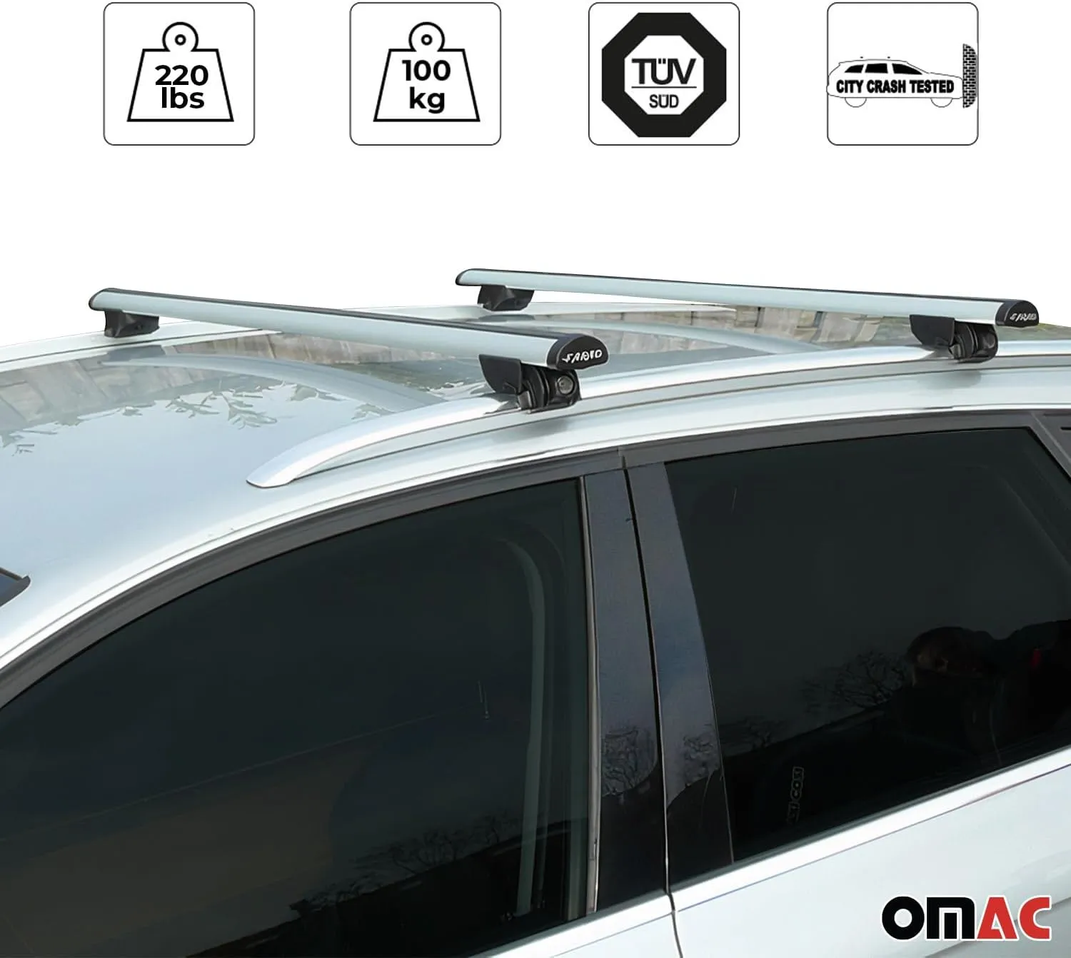 OMAC 220 Lbs Luggage Roof Rack Cross Bars for Volvo V90 Cross Country 2017-2024 Gray Anti-Theft for Travel Kayak Canoe Surf Ski Snowboard Camping