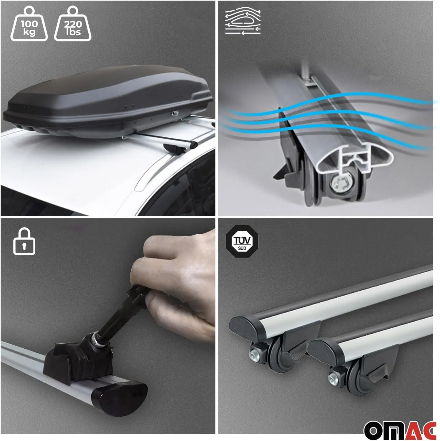 OMAC 220 Lbs Luggage Roof Rack Cross Bars for Volvo V90 Cross Country 2017-2024 Gray Anti-Theft for Travel Kayak Canoe Surf Ski Snowboard Camping