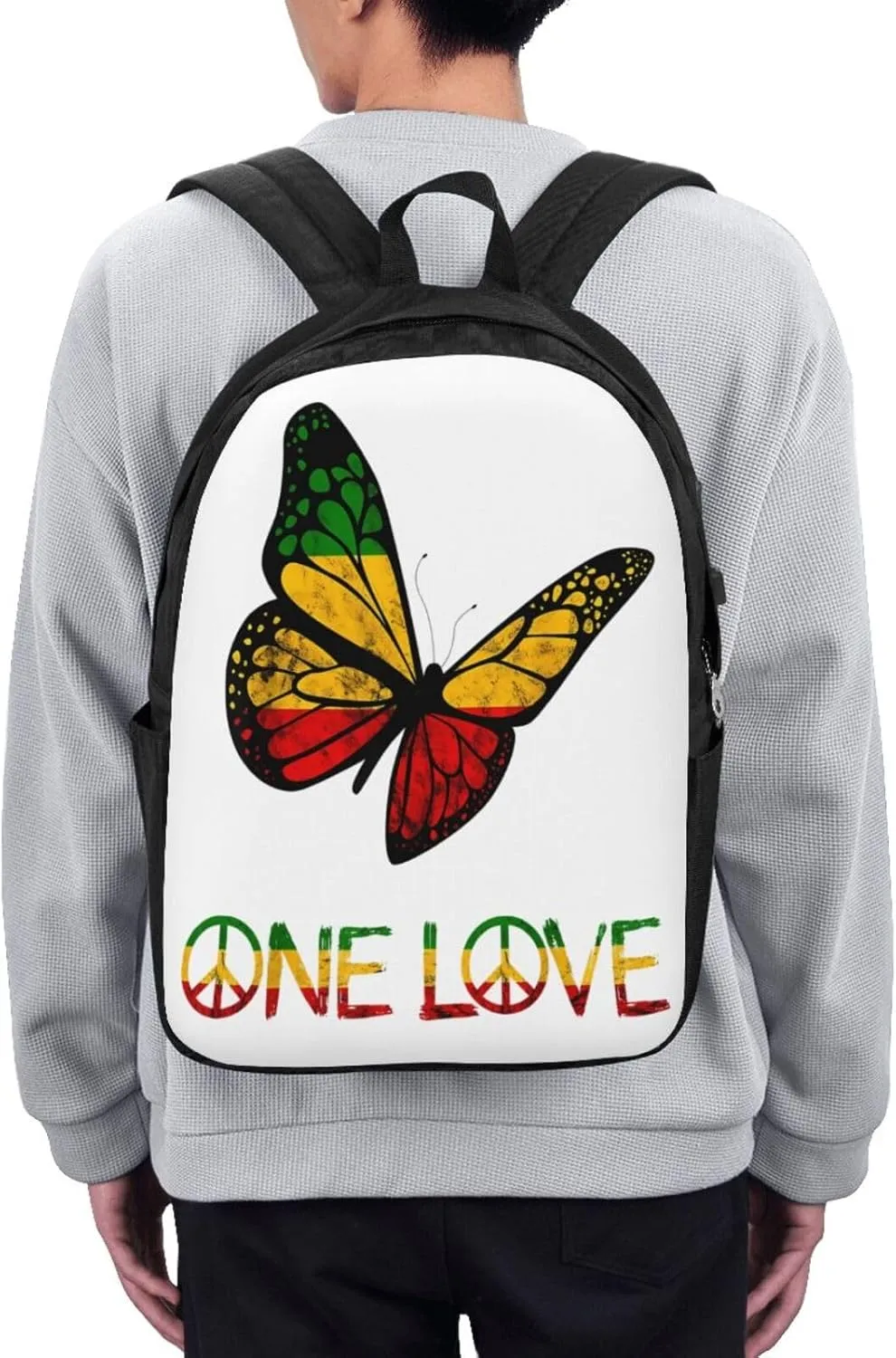 One Loves Butterfly Rasta Reggae Peace Rastafari Roots Backpack 17 Inch Laptop Backpacks Outdoor Travel Rucksack Work Business Daypack with USB Port Carry On Bag for Cycling Hiking