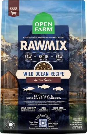 Open Farm, RawMix Dry Dog Food with Ancient Grains, Protein-Packed Kibble Coated in Bone Broth with Freeze Dried Raw Chunks, Salmon Whitefish & Rockfish,Wild Ocean Recipe, 3.5lb Bag