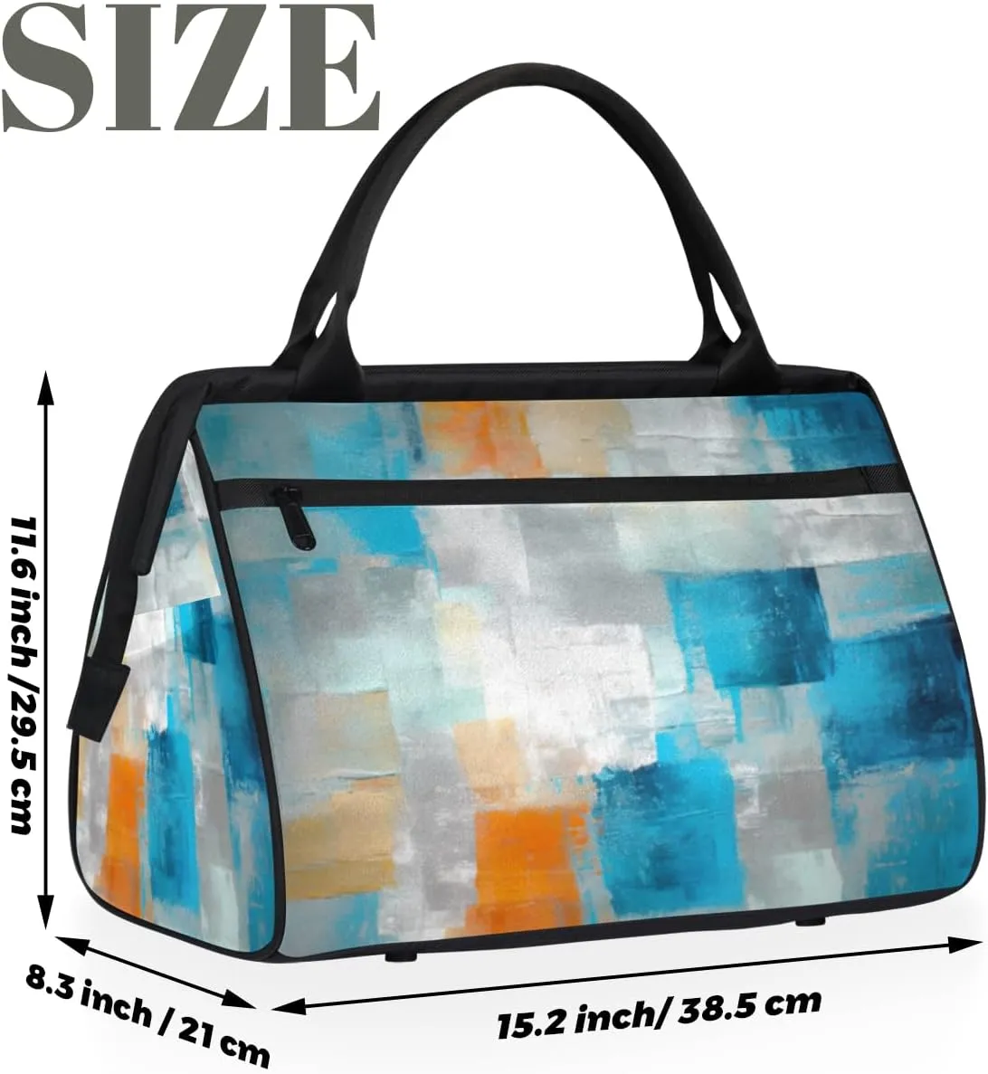 Orange Blue Abstract Oil Painting Travel Duffle Bag, Waterproof Duffel Bag Weekender Overnight Carry On Bag Lightweight Sport Gym Bag for Men Women