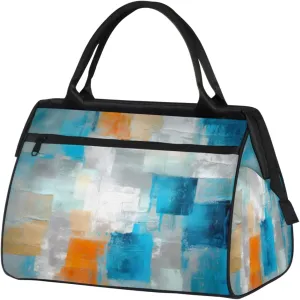 Orange Blue Abstract Oil Painting Travel Duffle Bag, Waterproof Duffel Bag Weekender Overnight Carry On Bag Lightweight Sport Gym Bag for Men Women