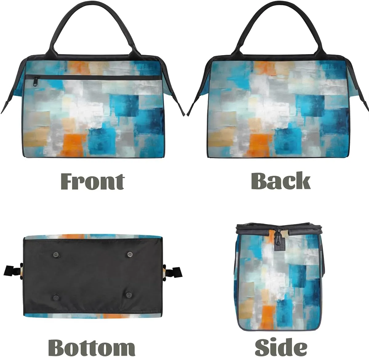 Orange Blue Abstract Oil Painting Travel Duffle Bag, Waterproof Duffel Bag Weekender Overnight Carry On Bag Lightweight Sport Gym Bag for Men Women