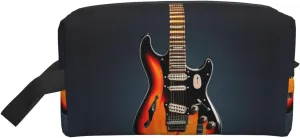 Orange Electric Guitars Print Travel Toiletry Organizer Bag, Large Capacity Storage For Cosmetics, Toiletries