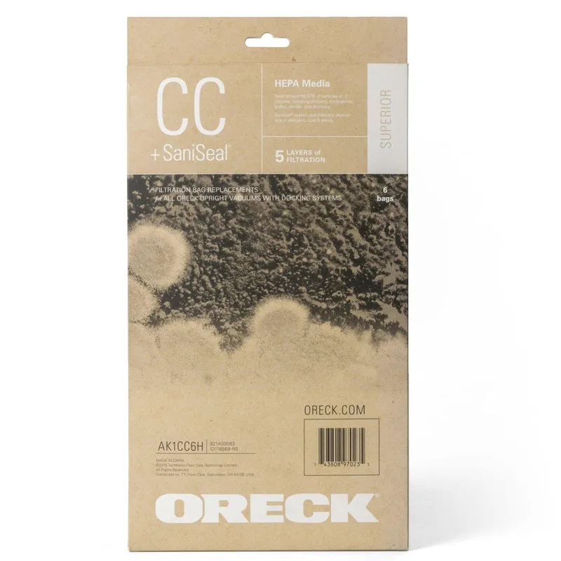 Oreck STANDARD Allergen Filtration Vacuum Bag with Saniseal Purple Bags Genuine 6/pk #AK1CC6, Replaces CCPK8