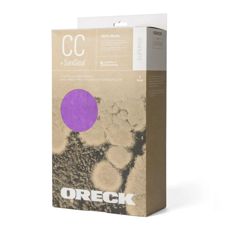 Oreck STANDARD Allergen Filtration Vacuum Bag with Saniseal Purple Bags Genuine 6/pk #AK1CC6, Replaces CCPK8